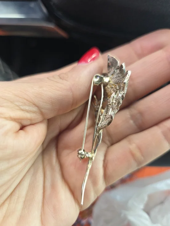 Vintage Floral Filigree Brooch — Authentic Sterling Silver - Marked 800 - Picture 5 of 6